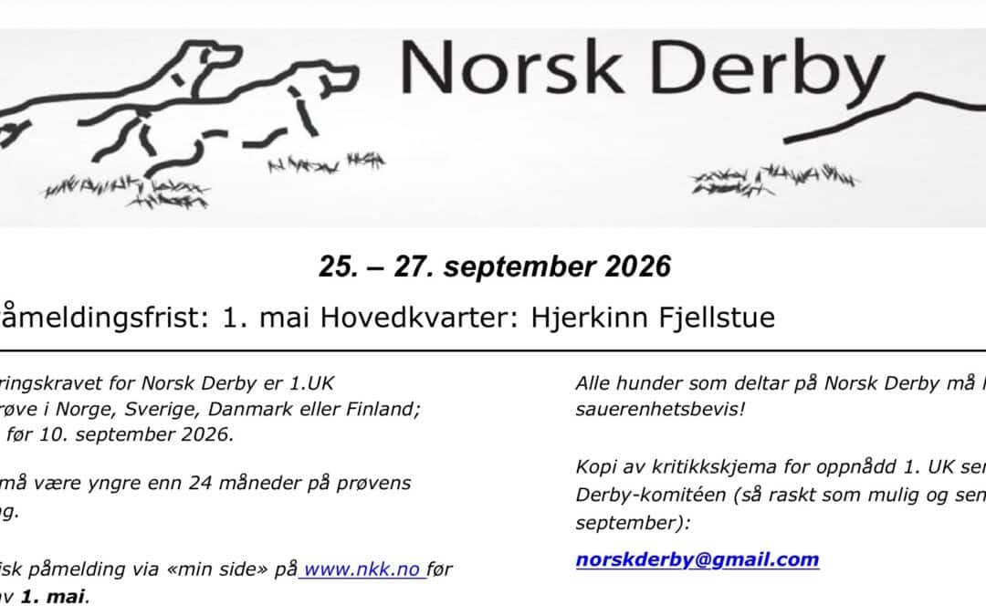 Norsk Derby 2026 – Påmeldingsfrist 1. mai!